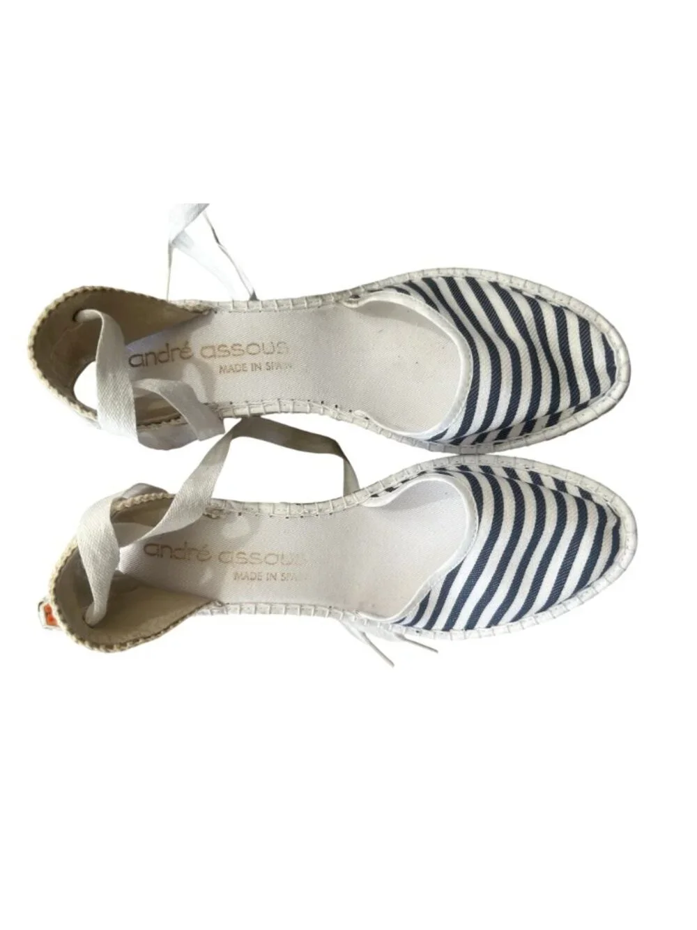 Andre Assous Espadrille Wedges Sandals Womens 40 10 Striped Nautical Coastal